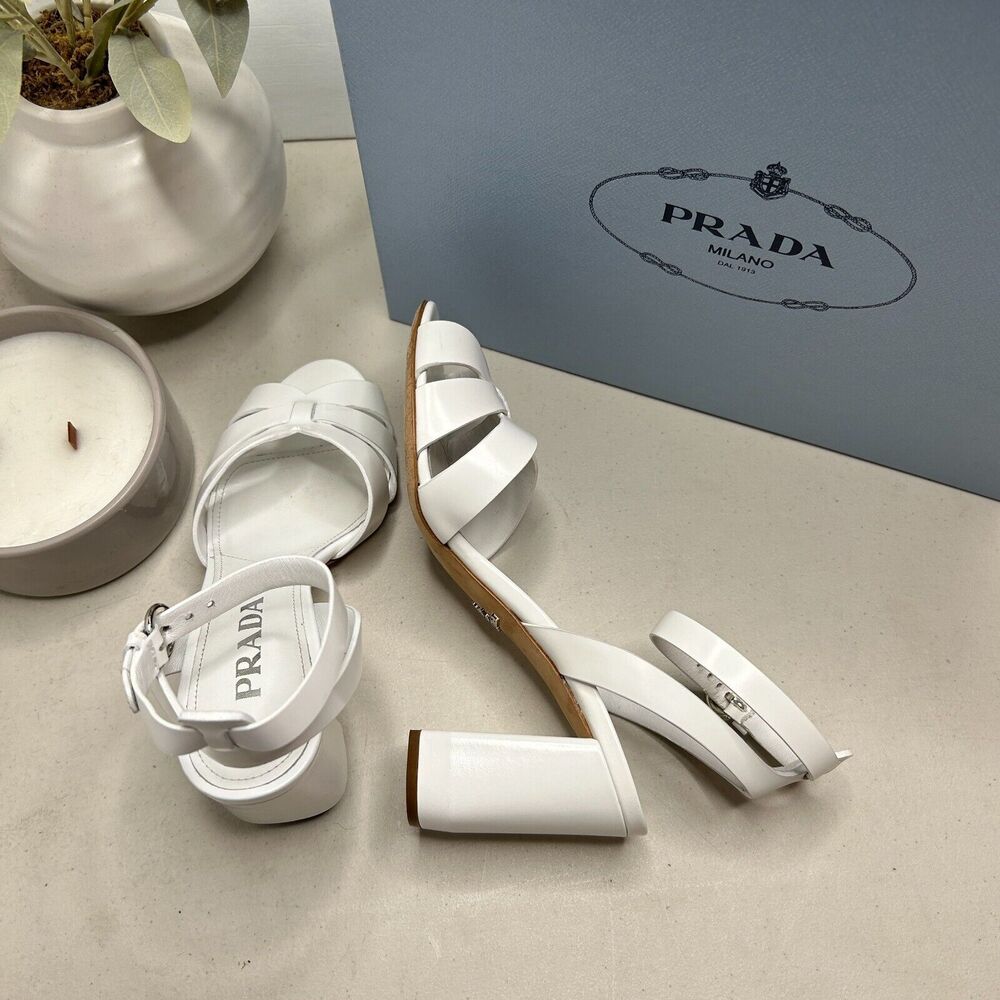 Prada Milano Calzature Donna Spazzolato Sandal Bianco Women IT 36.5/US 6.5 - Picture 6 of 12
